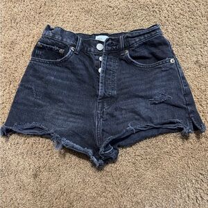 ZARA High Waist Black Distressed Denim Shorts Size 4